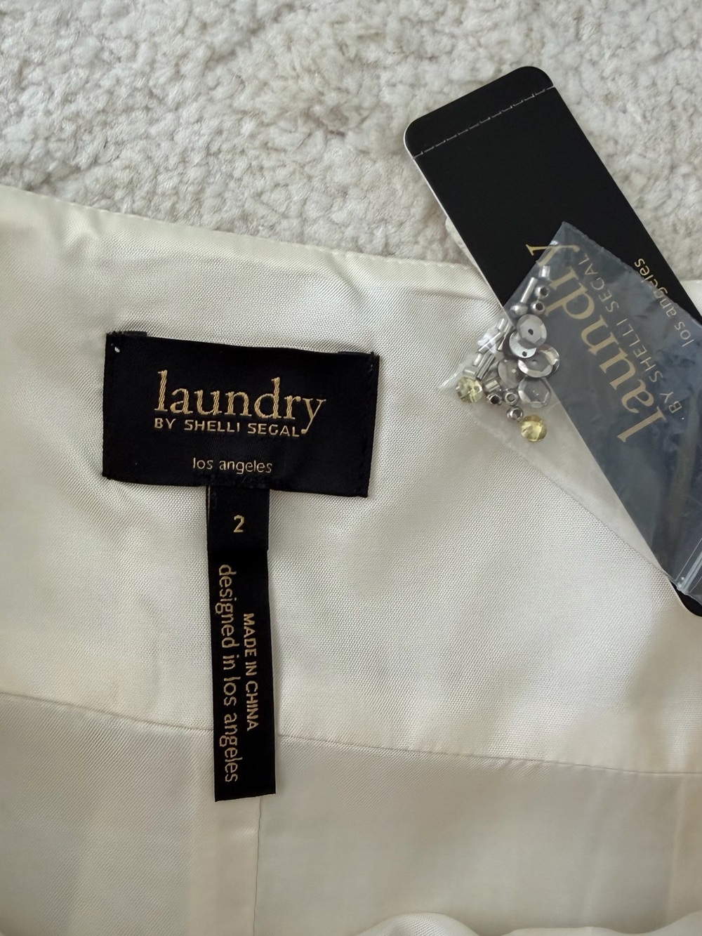NWT Laundry by Shelli Segal Y2K Ivory Metallic Beaded Mini Dress - Picture 4 of 9